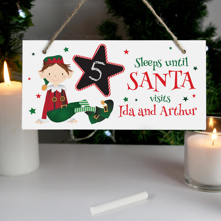 Personalised Elf Christmas Chalk Countdown Wooden Sign, The Personal Shop, personalised gifts