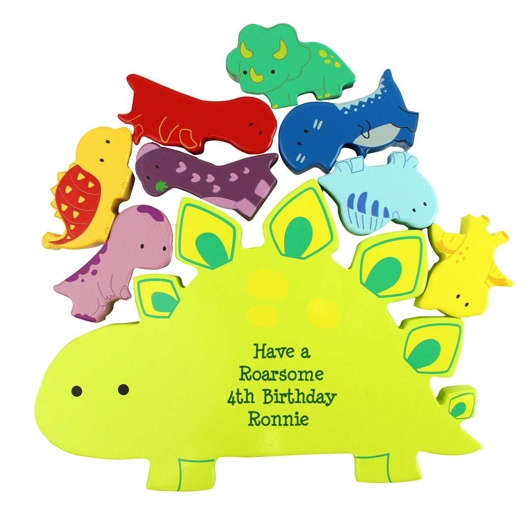 Personalised Free Text Wooden Dinosaur Stacker Toy, The Personal Shop, personalised gifts
