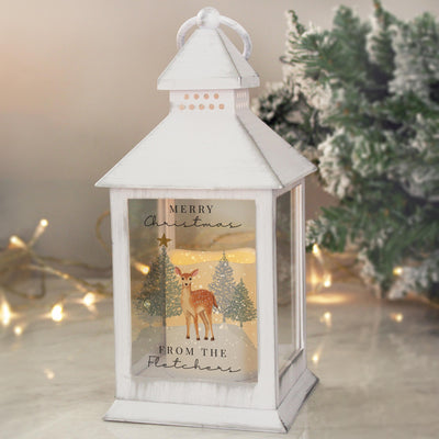 Personalised Christmas Deer White LED Lantern
