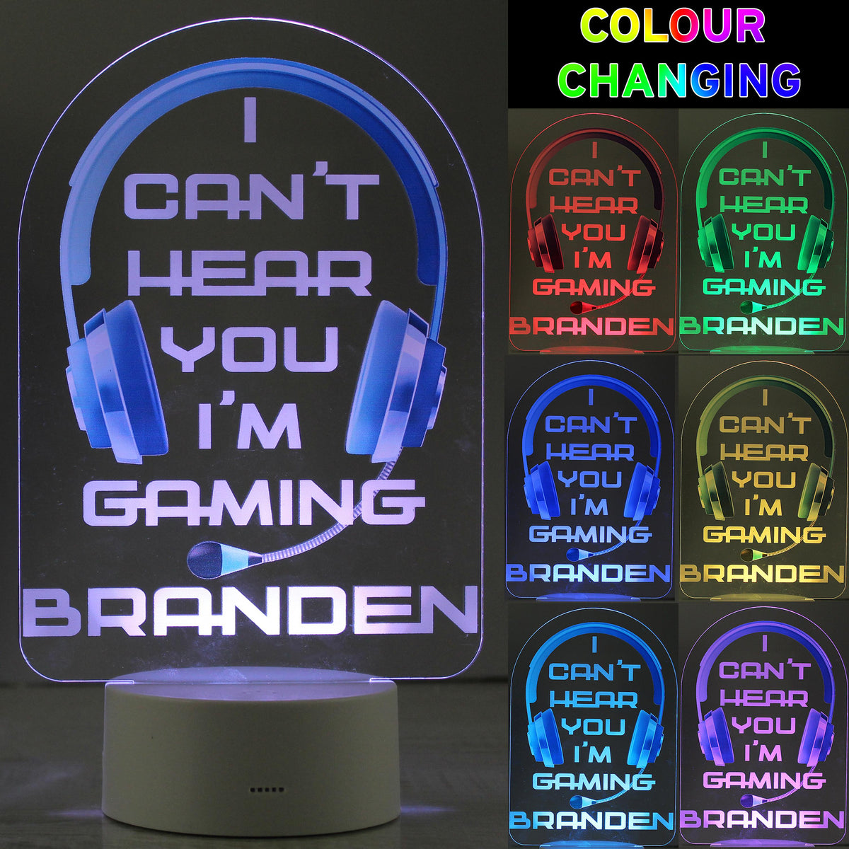 Personalised Blue Gaming LED Colour Changing Night Light – alternative view