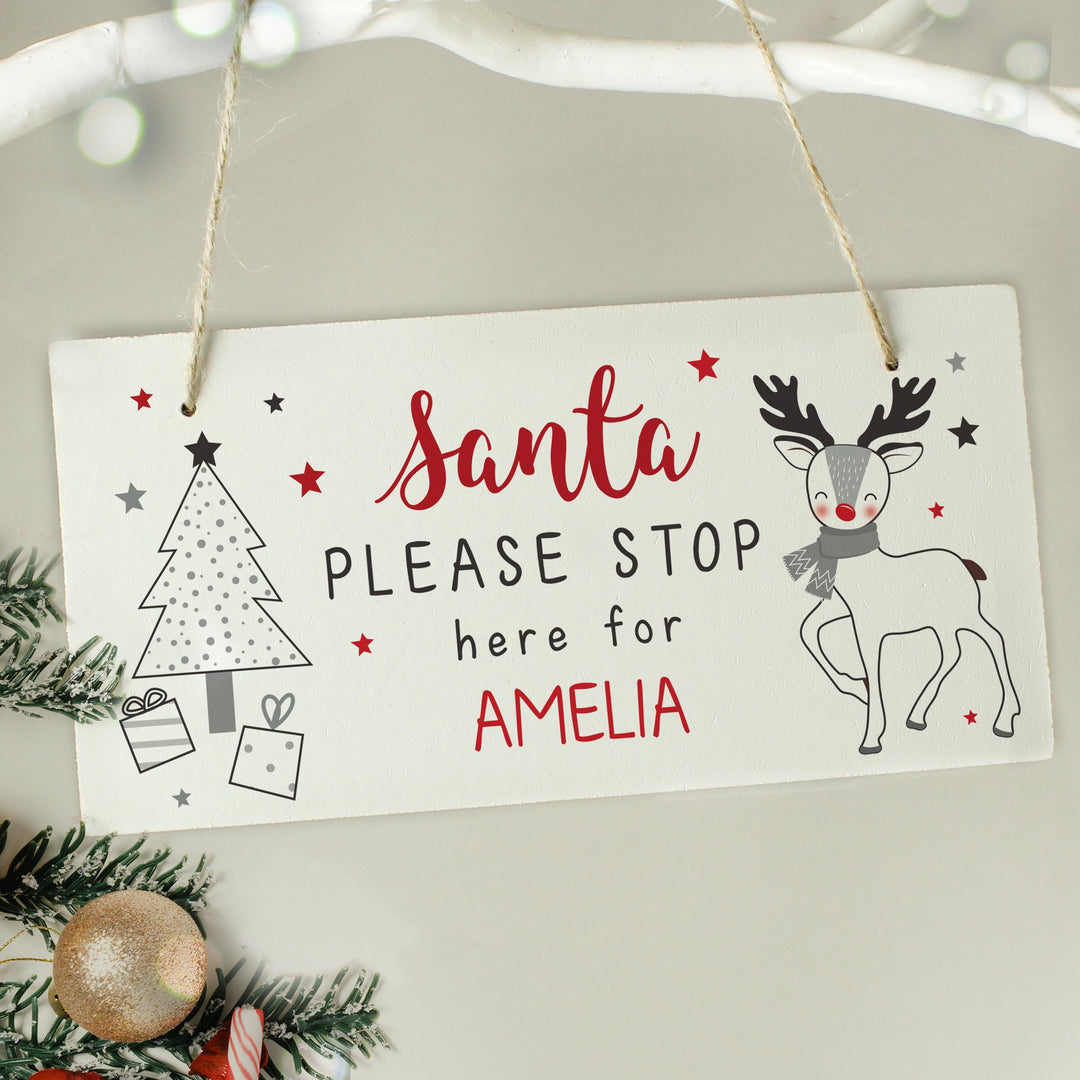 Personalised Rudolph Santa Please Stop Here Sign – alternative view
