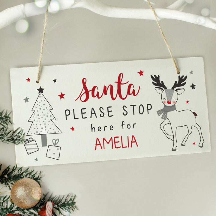 Personalised Rudolph Santa Please Stop Here Sign – alternative view