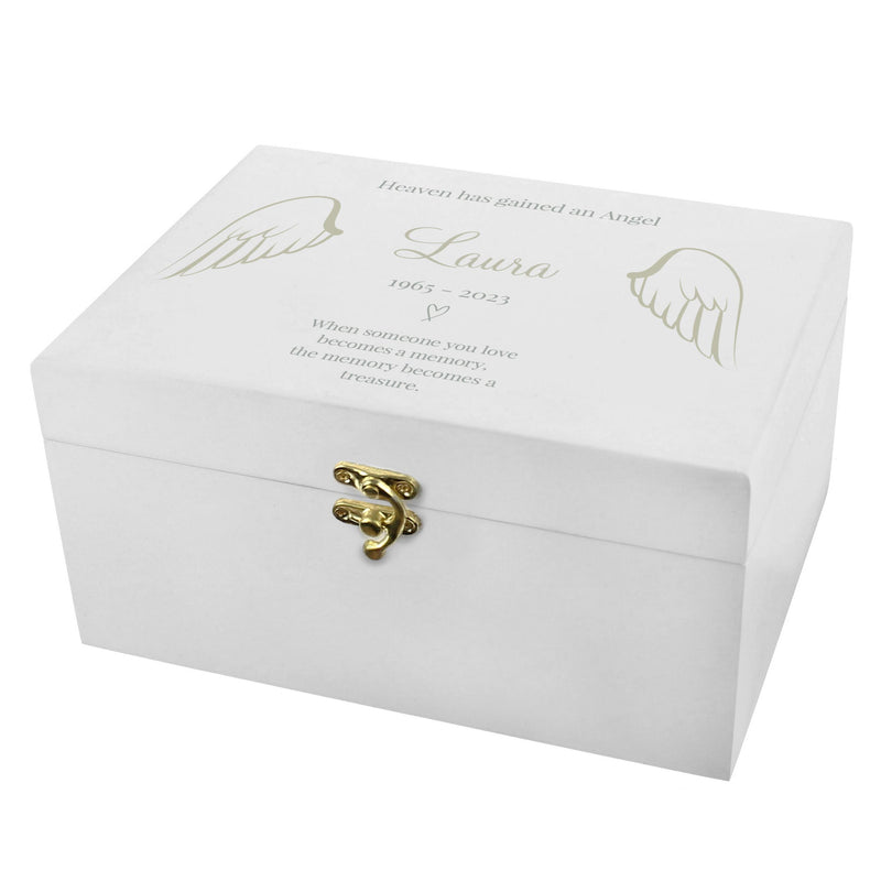 Personalised Angel Wings Memorial White Wooden Box