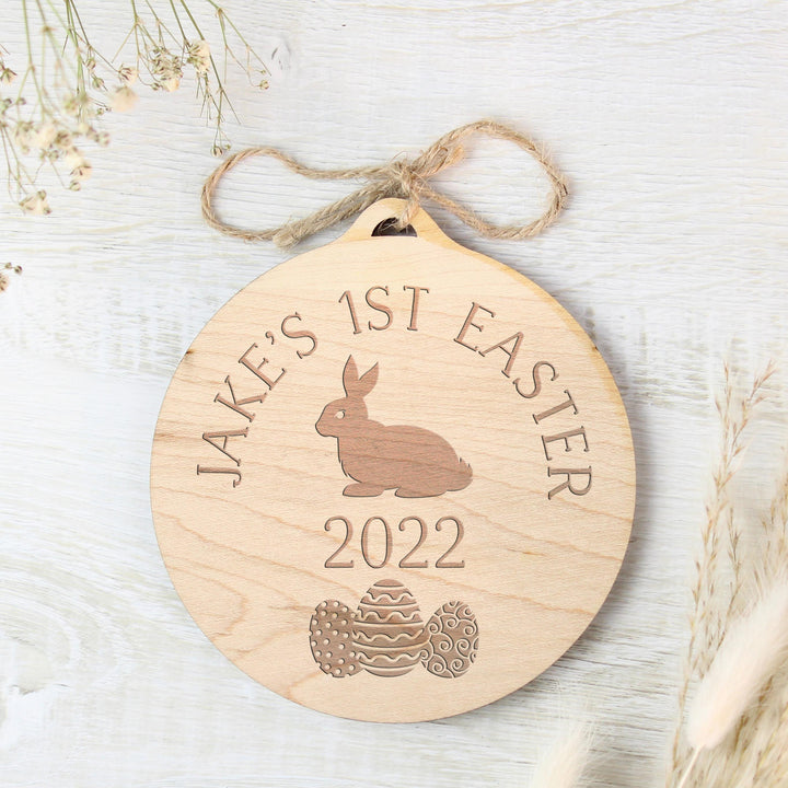 Personalised Easter Bunny Round Wooden Decoration – alternative view