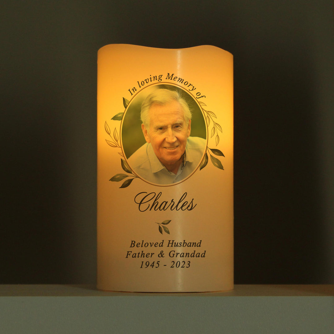 Personalised Botanical Memorial Photo Upload LED Candle – alternative view