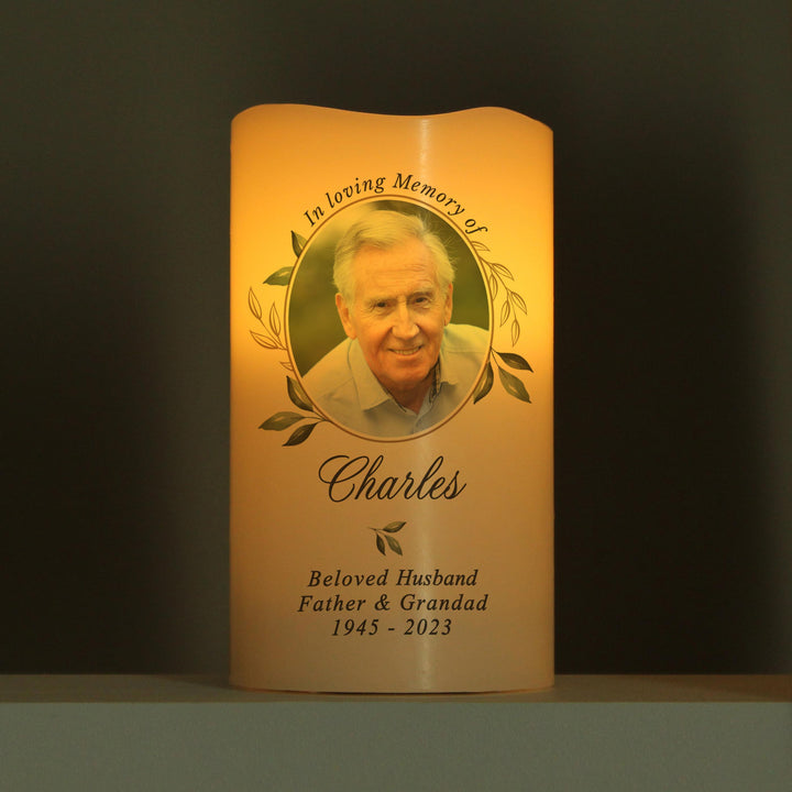 Personalised Botanical Memorial Photo Upload LED Candle – alternative view