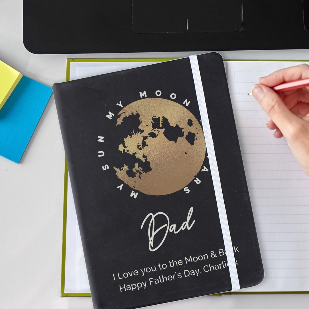 Personalised Moon &amp; Stars Black Hardback Notebook, The Personal Shop, personalised gifts