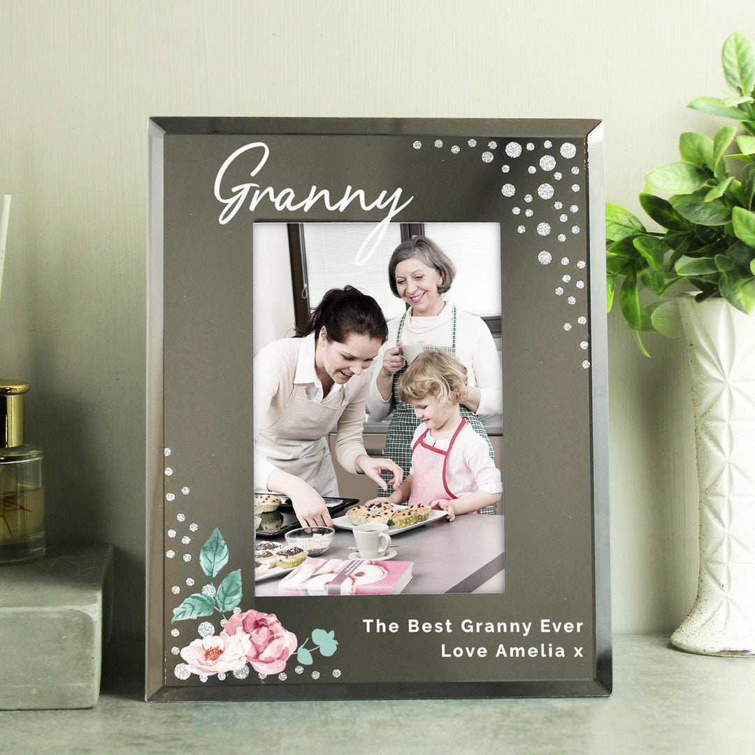 Personalised Floral 6x4 Diamante Glass Photo Frame – alternative view