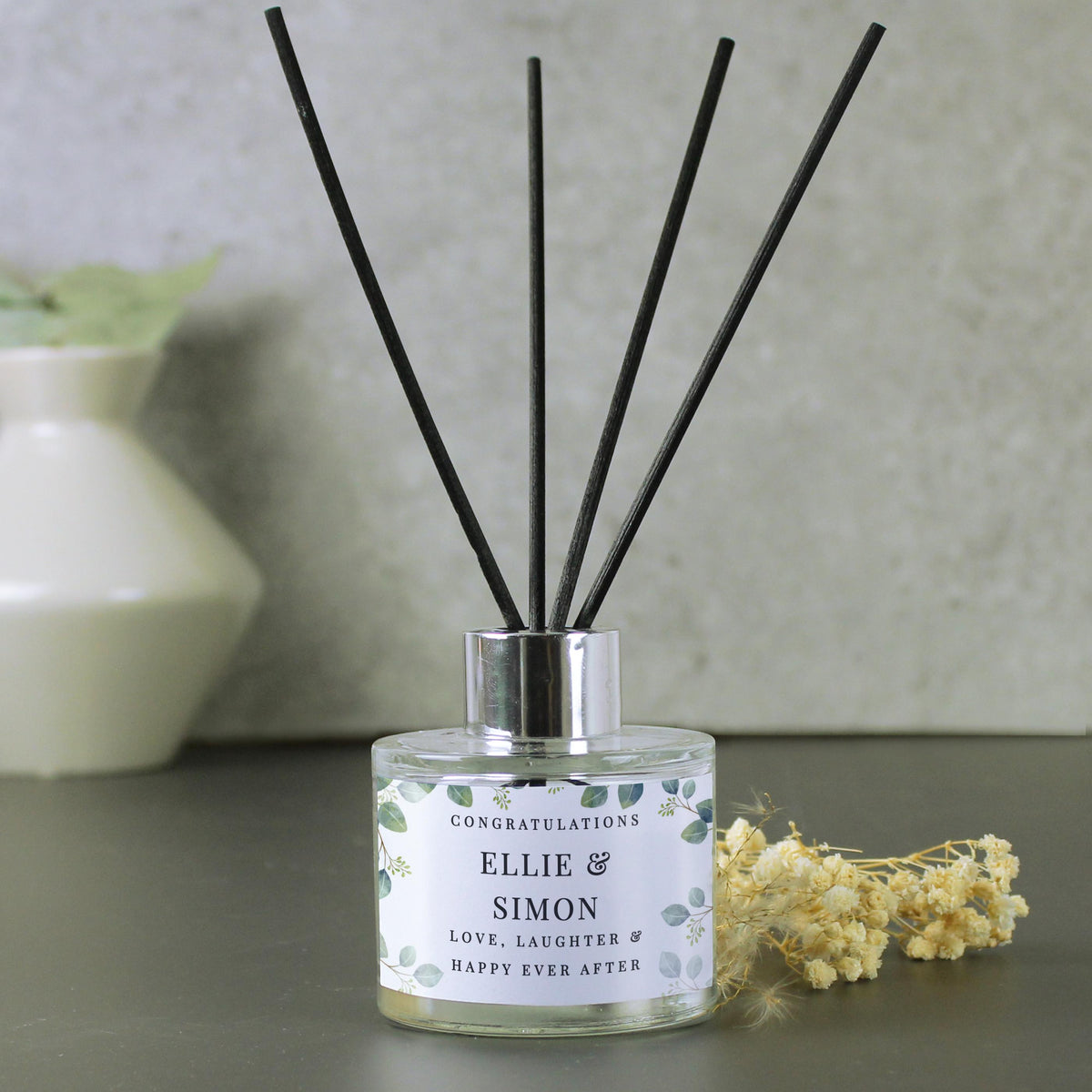 Personalised Botanical Free Text Reed Diffuser – alternative view