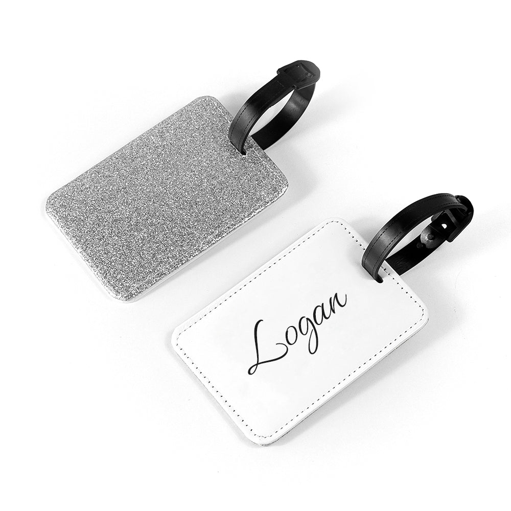 Personalised Silver Glitter School Bag Tag