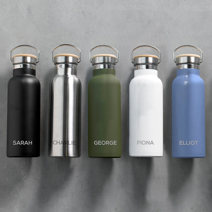 Personalised Jungley Insulated 17oz Drinks Bottle with Bamboo Lid - Horizontal