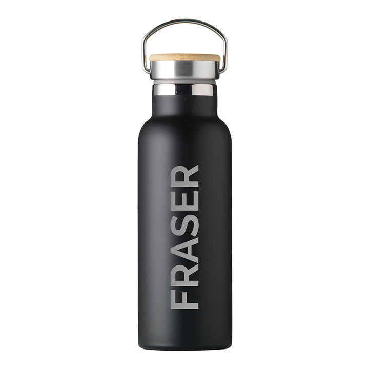 Personalised Jungley Insulated 17oz Drinks Bottle with Bamboo Lid - Vertical