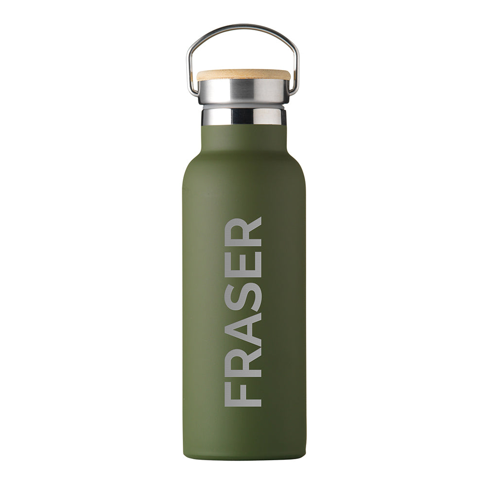Personalised Jungley Insulated 17oz Drinks Bottle with Bamboo Lid - Vertical