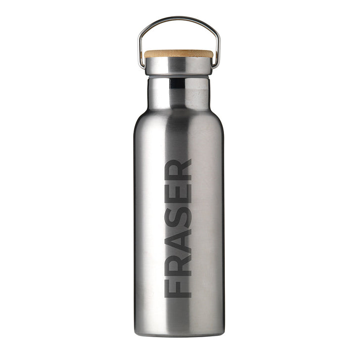 Personalised Jungley Insulated 17oz Drinks Bottle with Bamboo Lid - Vertical