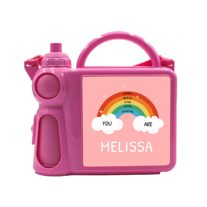 Personalised Kids Pink Lunch Box with Water Bottle