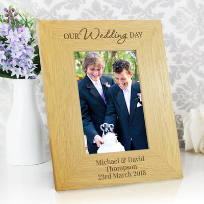 Personalised Our Wedding Day 4x6 Oak Finish Photo Frame - The Personal Shop