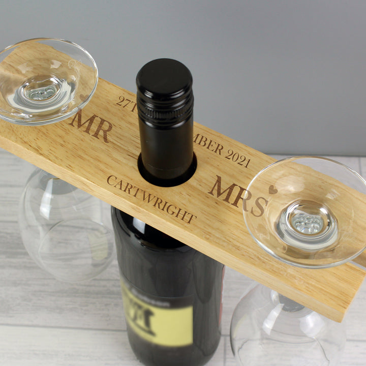 Personalised Married Couple Wine Glass &amp; Bottle Butler