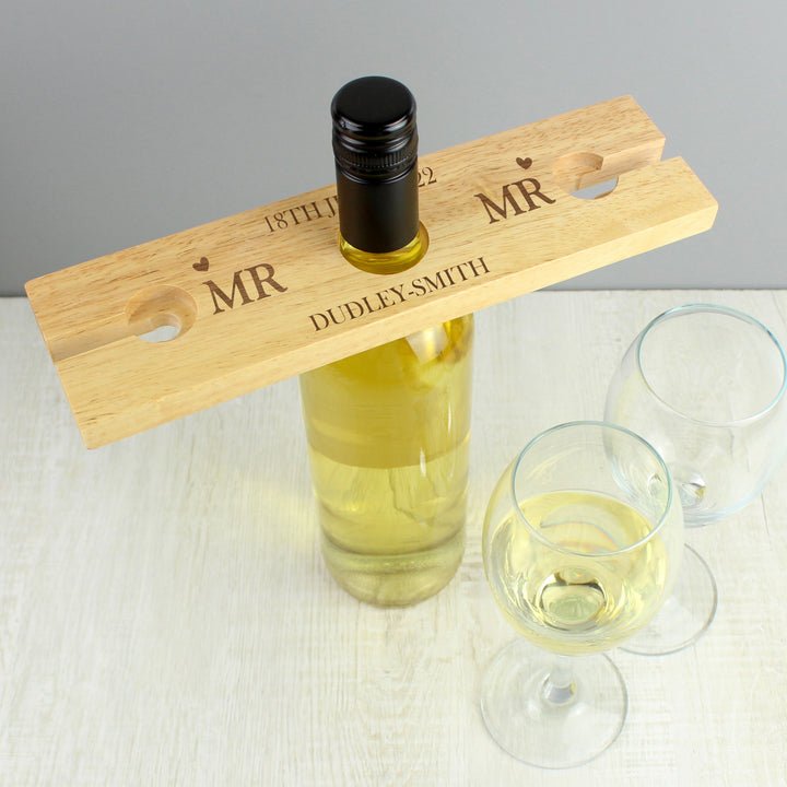 Personalised Married Couple Wine Glass &amp; Bottle Butler – alternative view