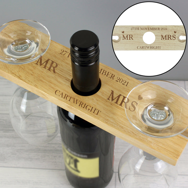 Personalised Married Couple Wine Glass &amp; Bottle Butler – alternative view