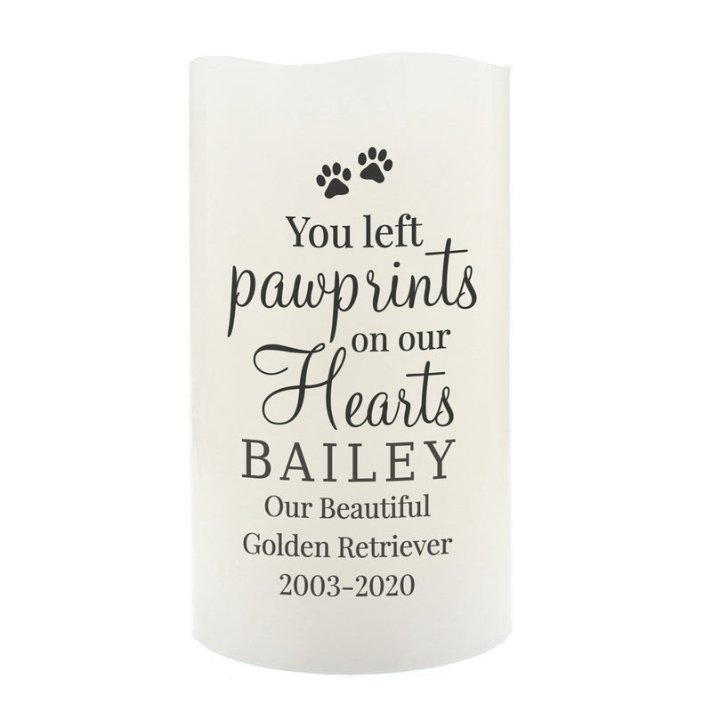Personalised Pawprints On Our Hearts LED Candle - The Personal Shop
