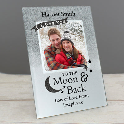 Personalised To the Moon and Back 4x4 Glitter Glass Photo Frame - The Personal Shop