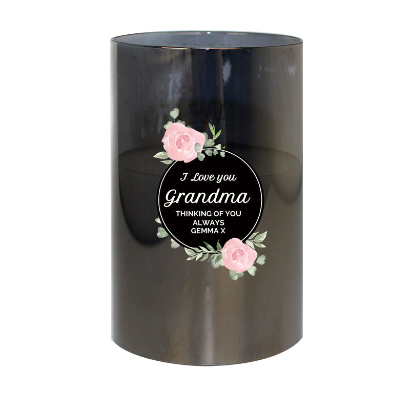 Personalised Floral Smoked Glass LED Candle - The Personal Shop