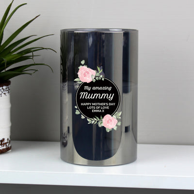 Personalised Floral Smoked Glass LED Candle - The Personal Shop