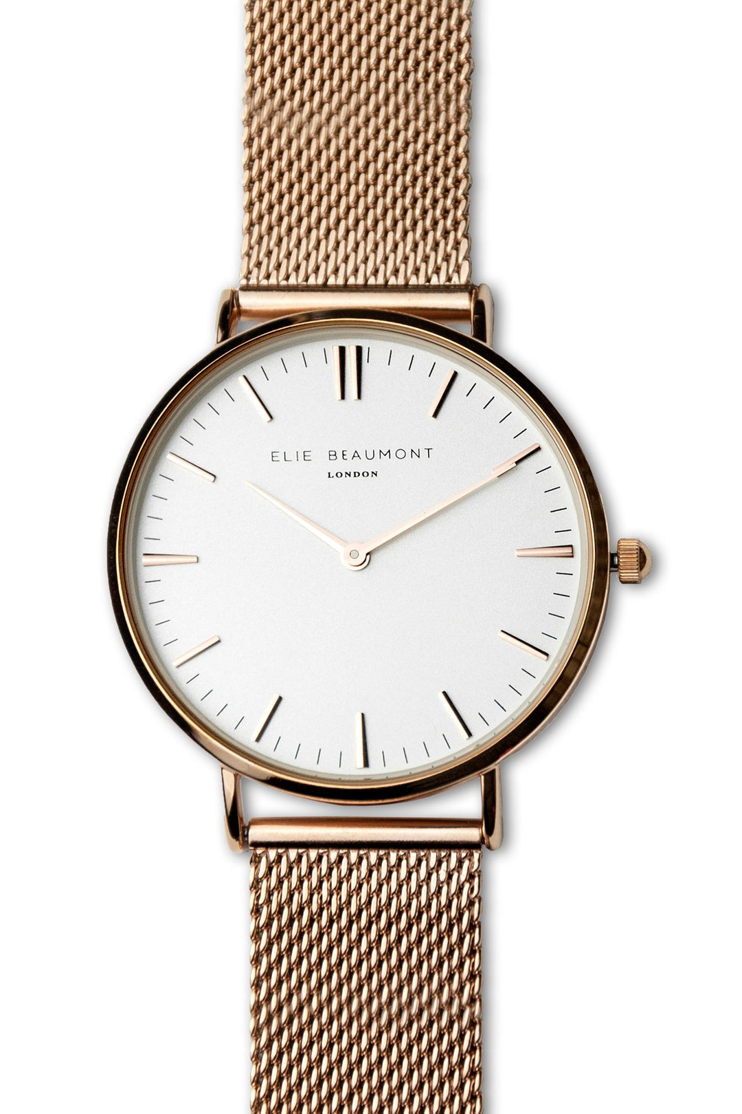Personalised Eid Mubarak Elie Beaumont Ladies Rose Gold Mesh Strapped Watch With White Dial
