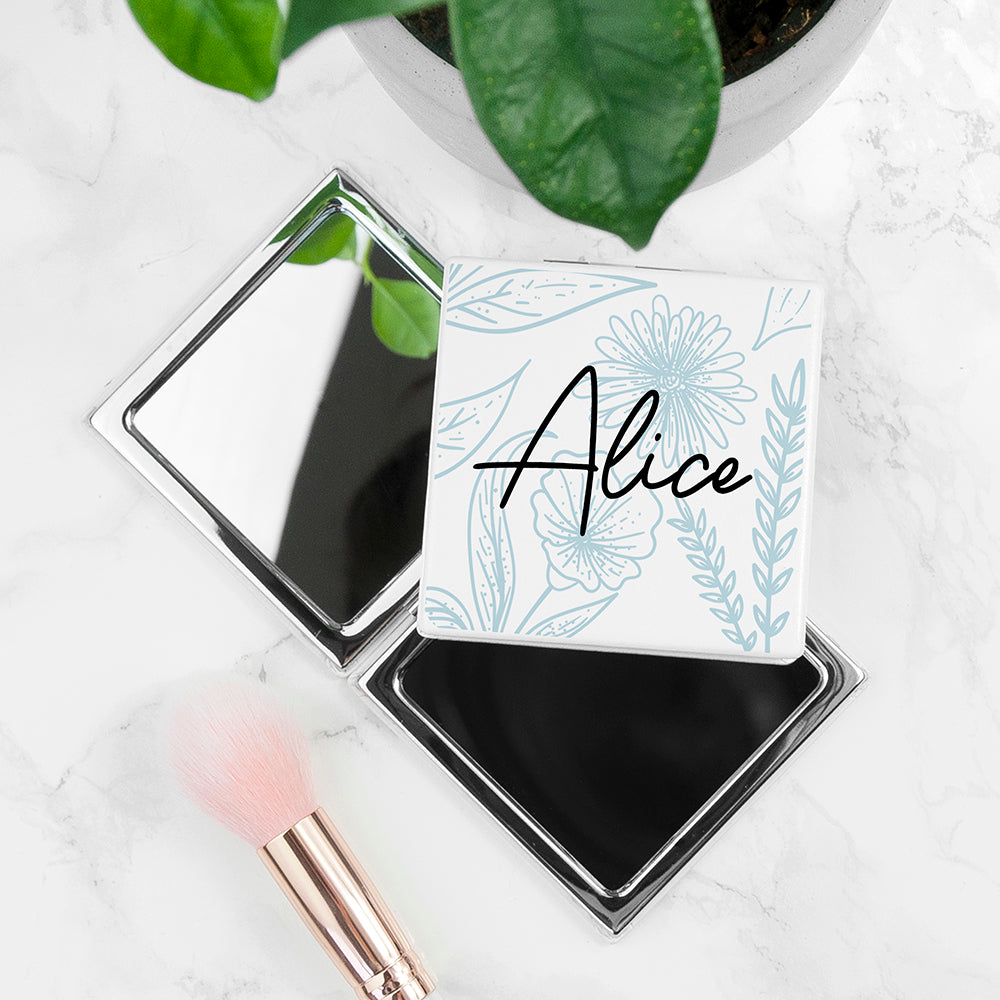 Personalised Floral Compact Mirror