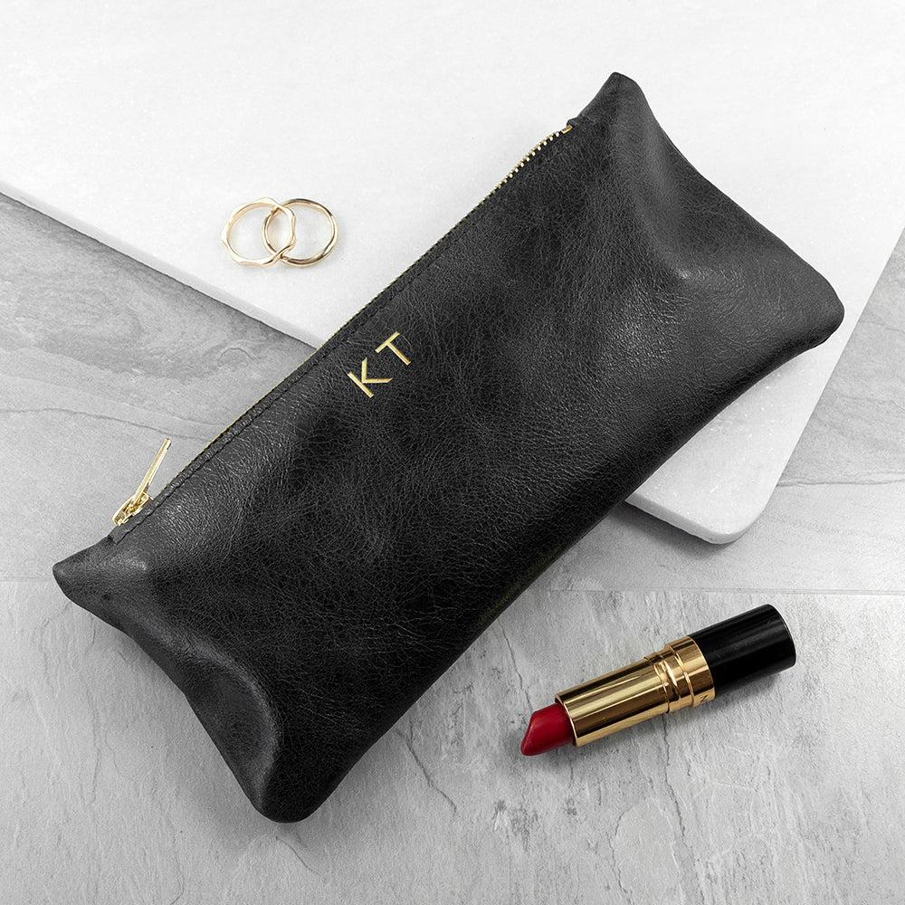 Personalised Monogrammed Black Leather Slimline Clutch