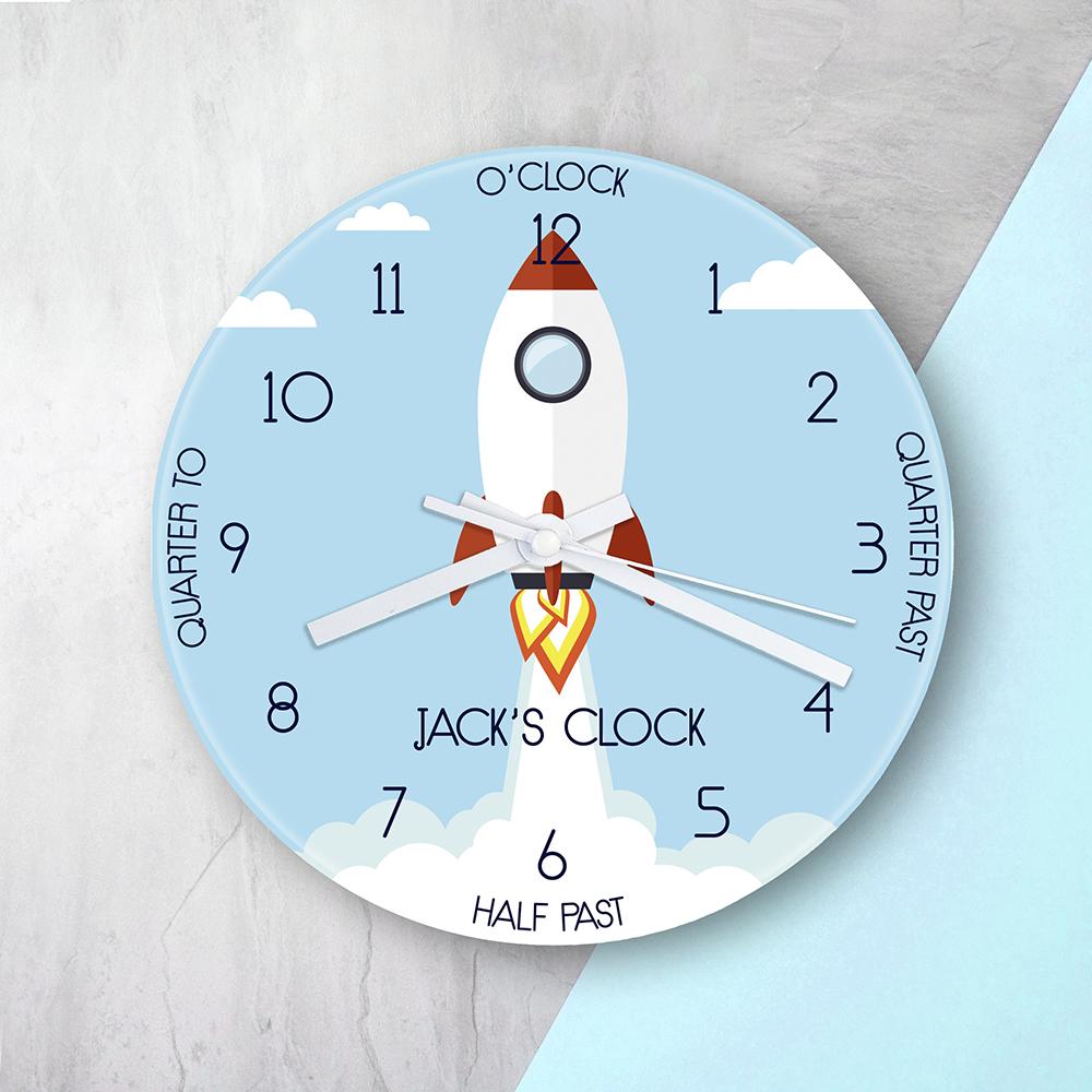Personalised Kids Rocket Glass Clock