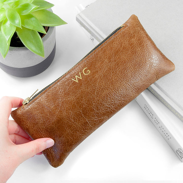 Personalised Monogrammed Luxury Leather Pencil Case