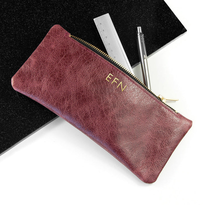 Personalised Monogrammed Luxury Leather Pencil Case