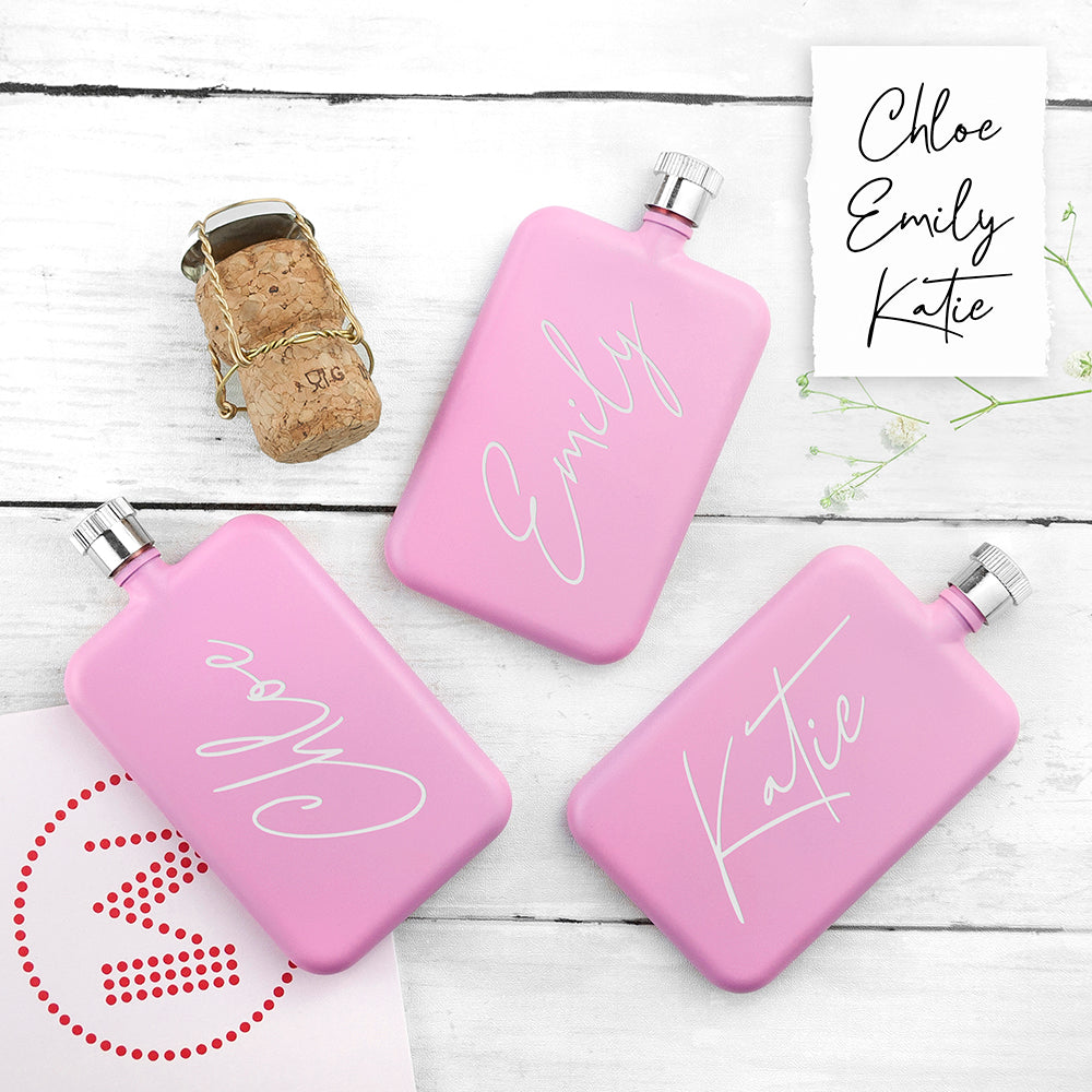 Handwriting Pink Slimline Flask