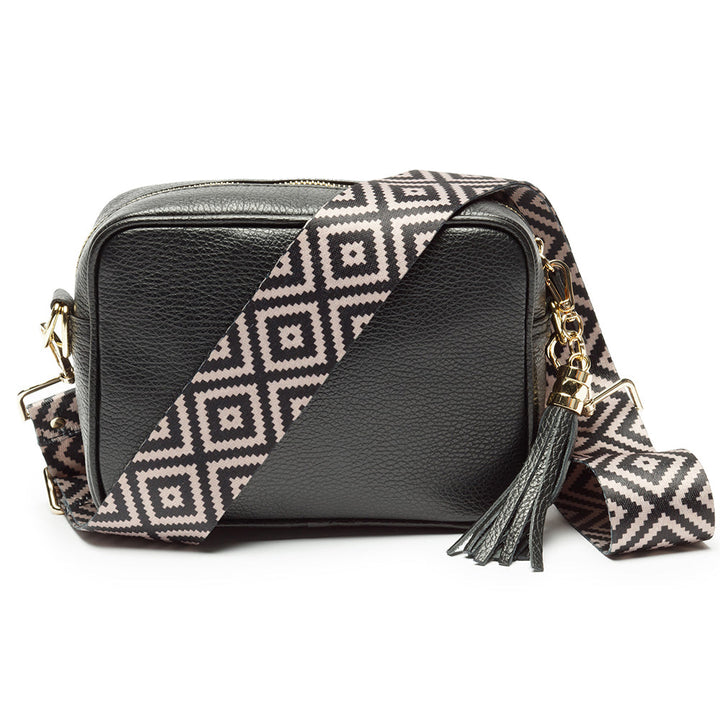 Personalised Elie Beaumont Cross Body Black Leather Bag with Choice of Strap