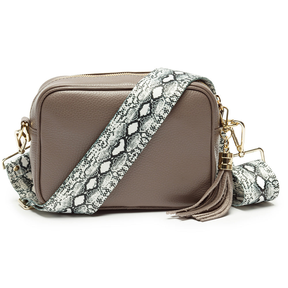 Personalised Elie Beaumont Cross Body Grey Leather Bag with Choice of Strap