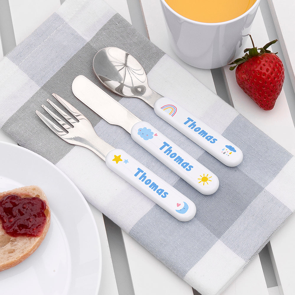 Personalised Children's Pastel Sky Metal Cutlery Set, The Personal Shop, personalised gifts