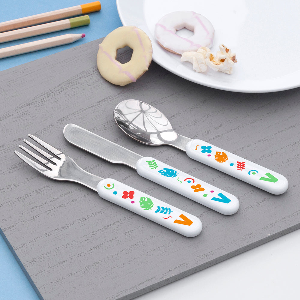 Personalised Children's Colourful Shapes Metal Cutlery Set, The Personal Shop, personalised gifts