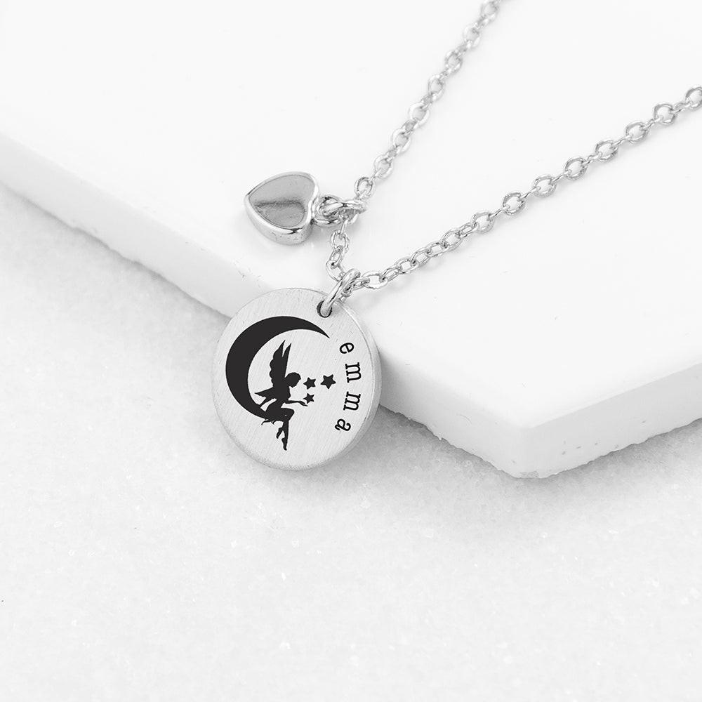 Personalised Fairy Matte Heart &amp; Disc Necklace
