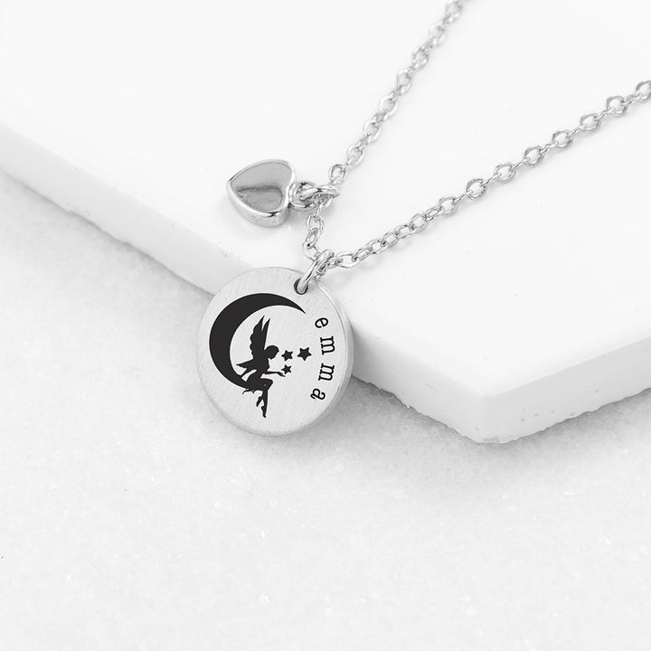 Personalised Fairy Matte Heart &amp; Disc Necklace