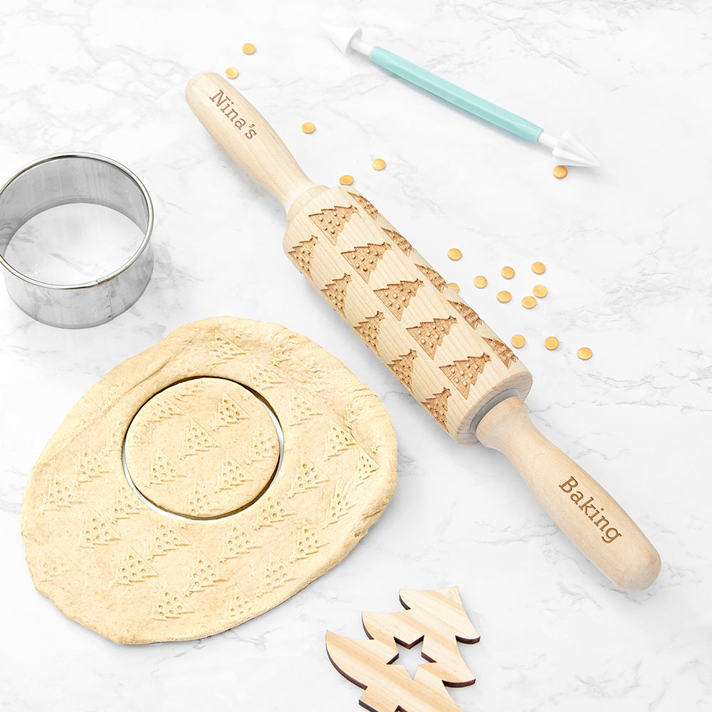 Personalised Kids Christmas Tree Dough Decorating Rolling Pin