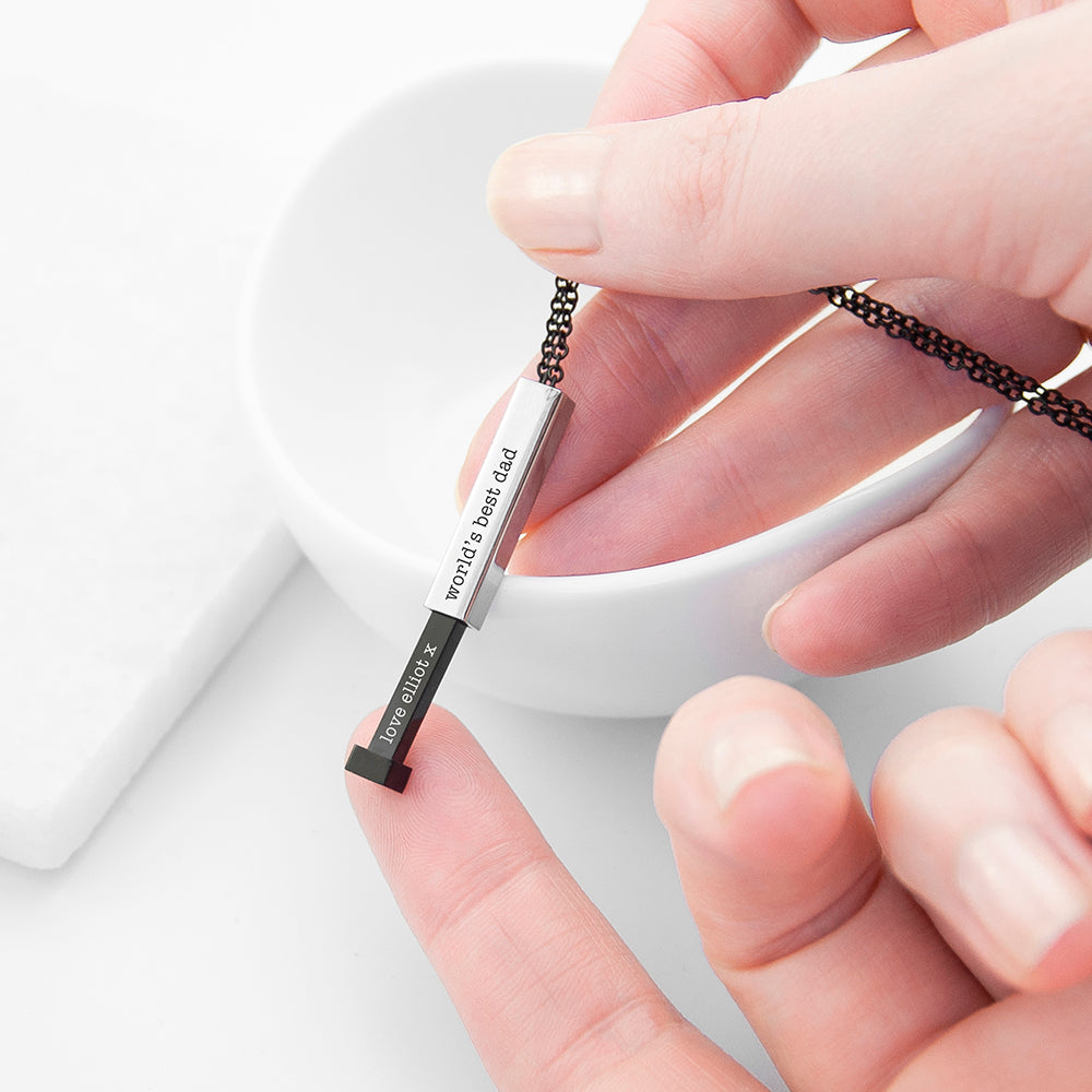 Personalised Black and Silver Square Hidden Message Capsule Men&