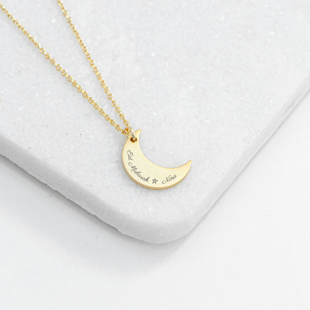 Personalised Eid Mubarak Crescent Moon Necklace