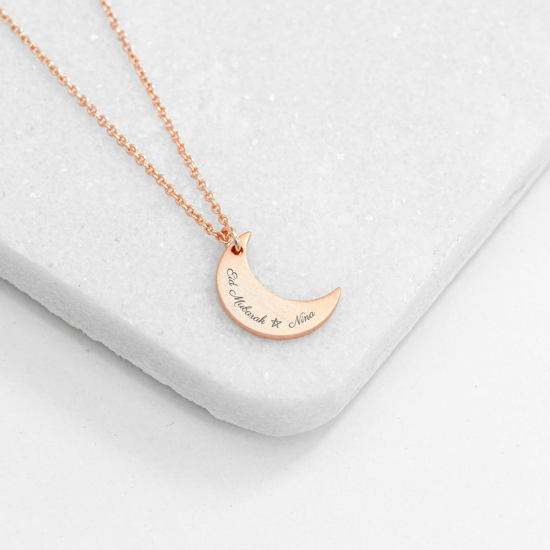 Personalised Eid Mubarak Crescent Moon Necklace
