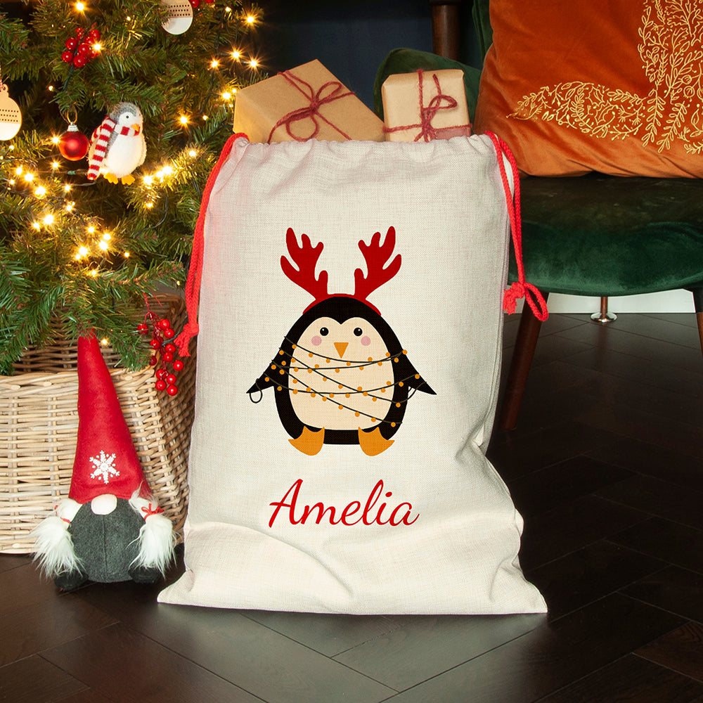 Personalised Christmas Penguin Christmas Sack, The Personal Shop, personalised gifts