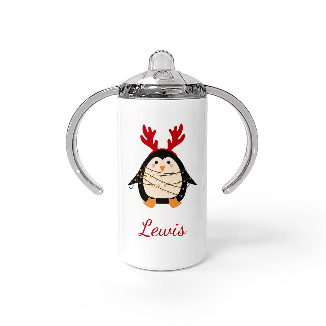 Personalised Christmas Penguin Kids Sippy Cup, The Personal Shop, personalised gifts