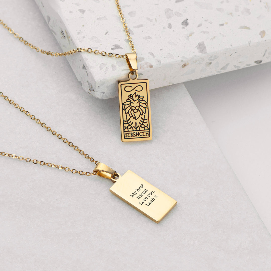 Personalised Strength Tarot Card Necklace, The Personal Shop, personalised gifts