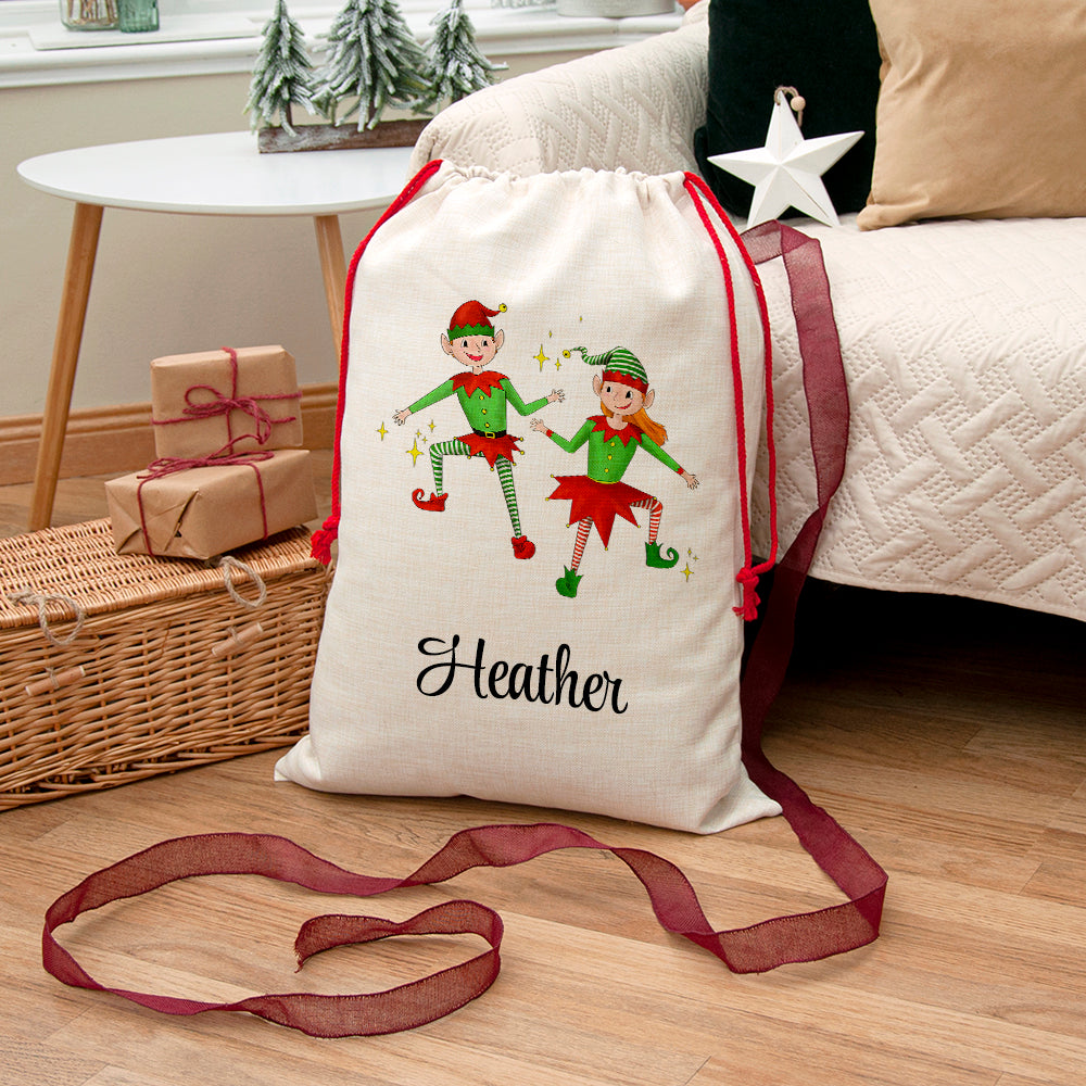 Personalised Playful Elves Christmas Sack, The Personal Shop, personalised gifts