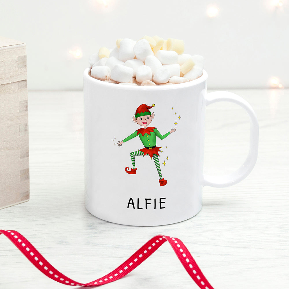 Personalised Playful Elf Christmas Polymer Mug, The Personal Shop, personalised gifts