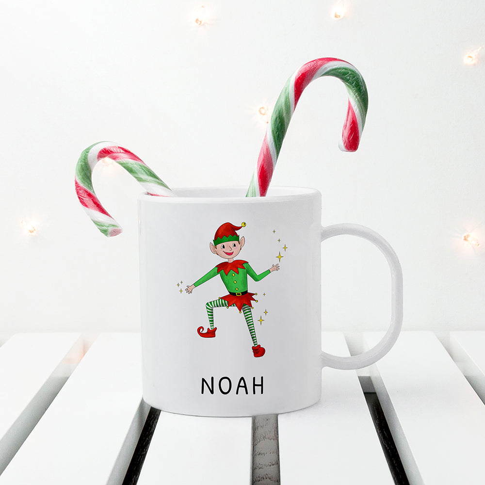 Personalised Playful Elf Christmas Polymer Mug, The Personal Shop, personalised gifts